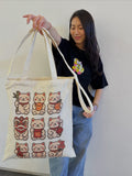 Lucky Cat Canvas Tote Bag with Crossbody Strap