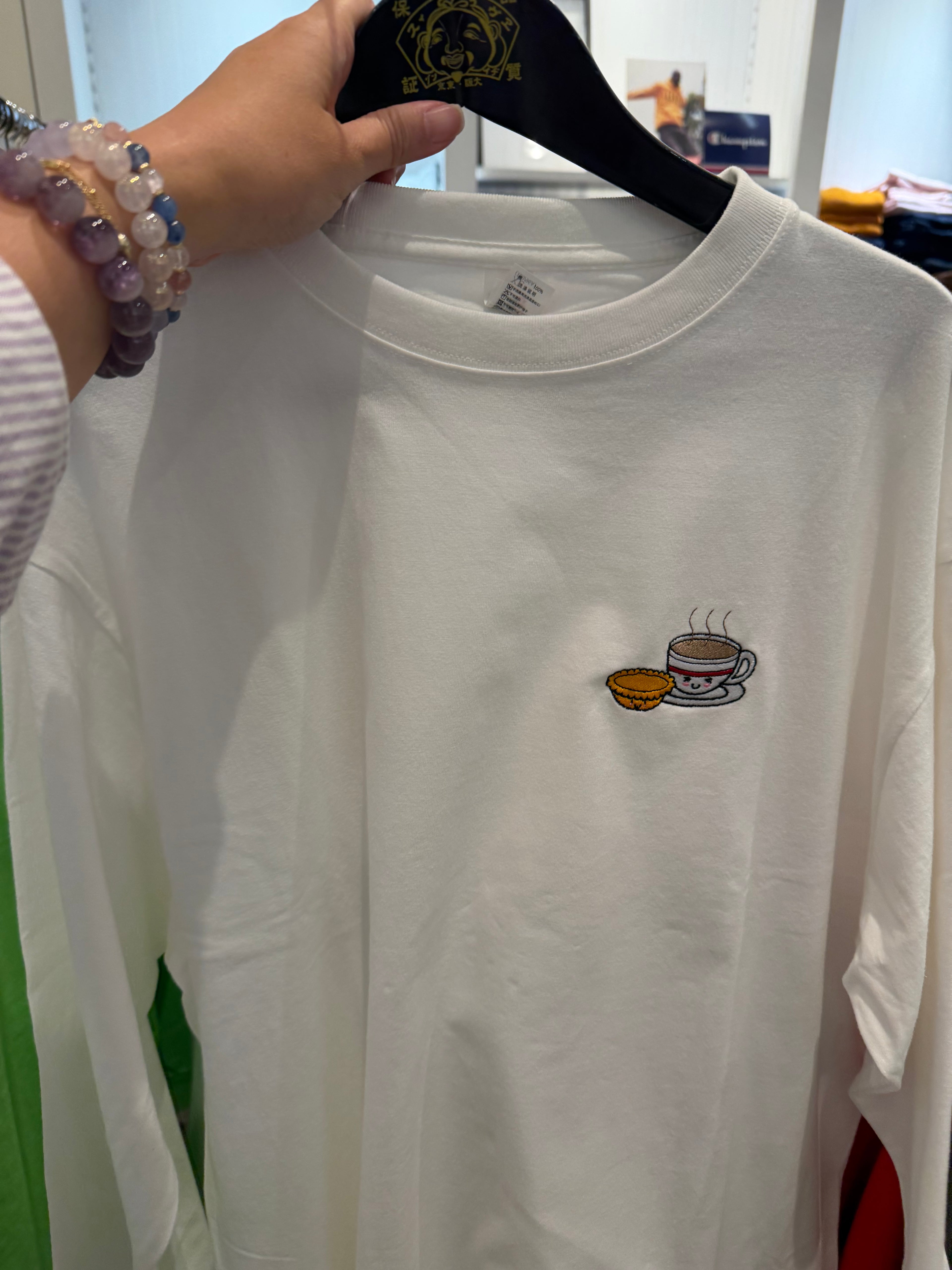 Bubble Tea Embroidered Oversized Long Sleeve T-Shirt – 100% Cotton 珍珠奶茶刺繡寬鬆長袖T恤