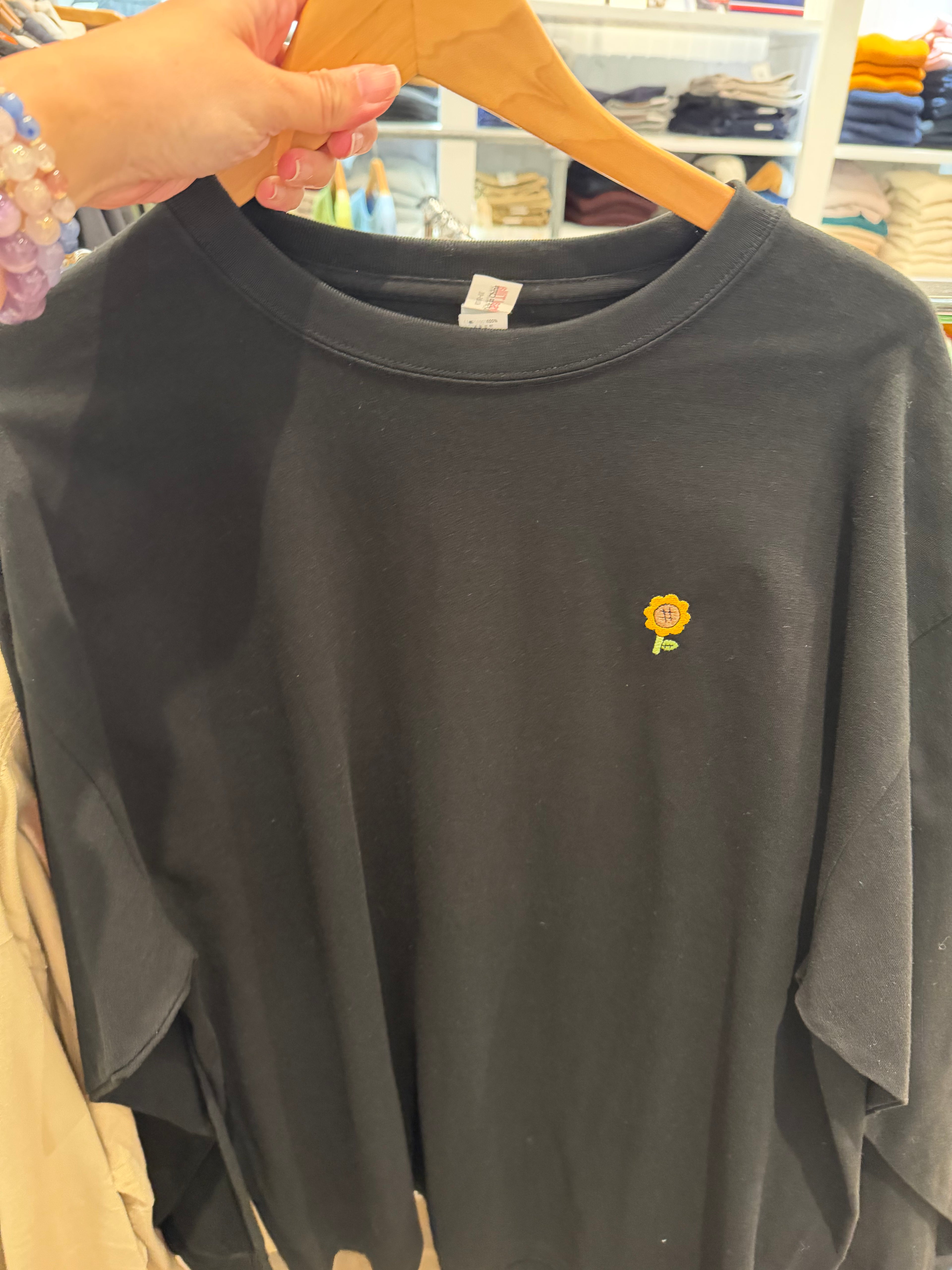 Bubble Tea Embroidered Oversized Long Sleeve T-Shirt – 100% Cotton 珍珠奶茶刺繡寬鬆長袖T恤