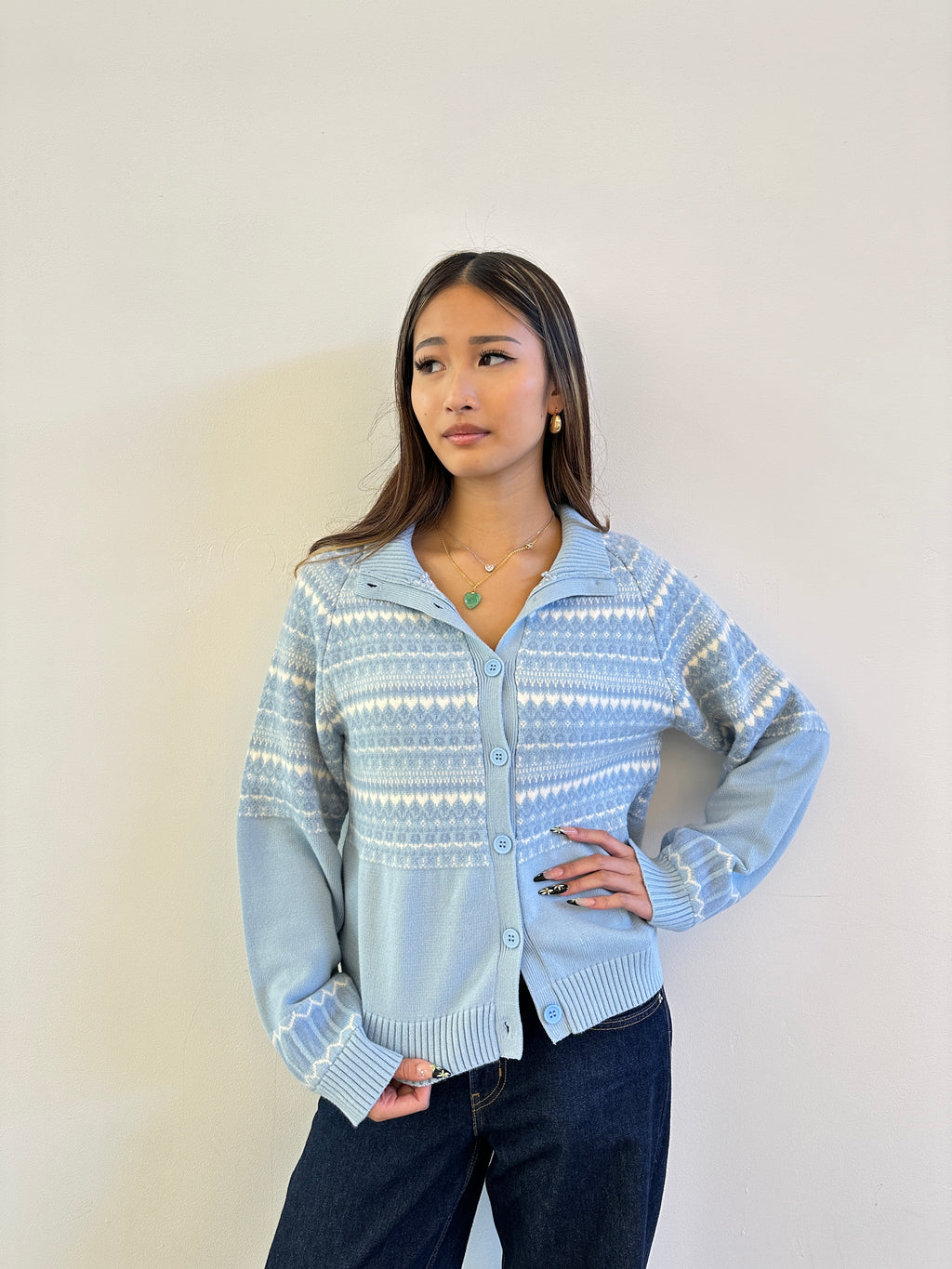 Soft Cloud 100% cotton Fair Isle Frozen Cardigan