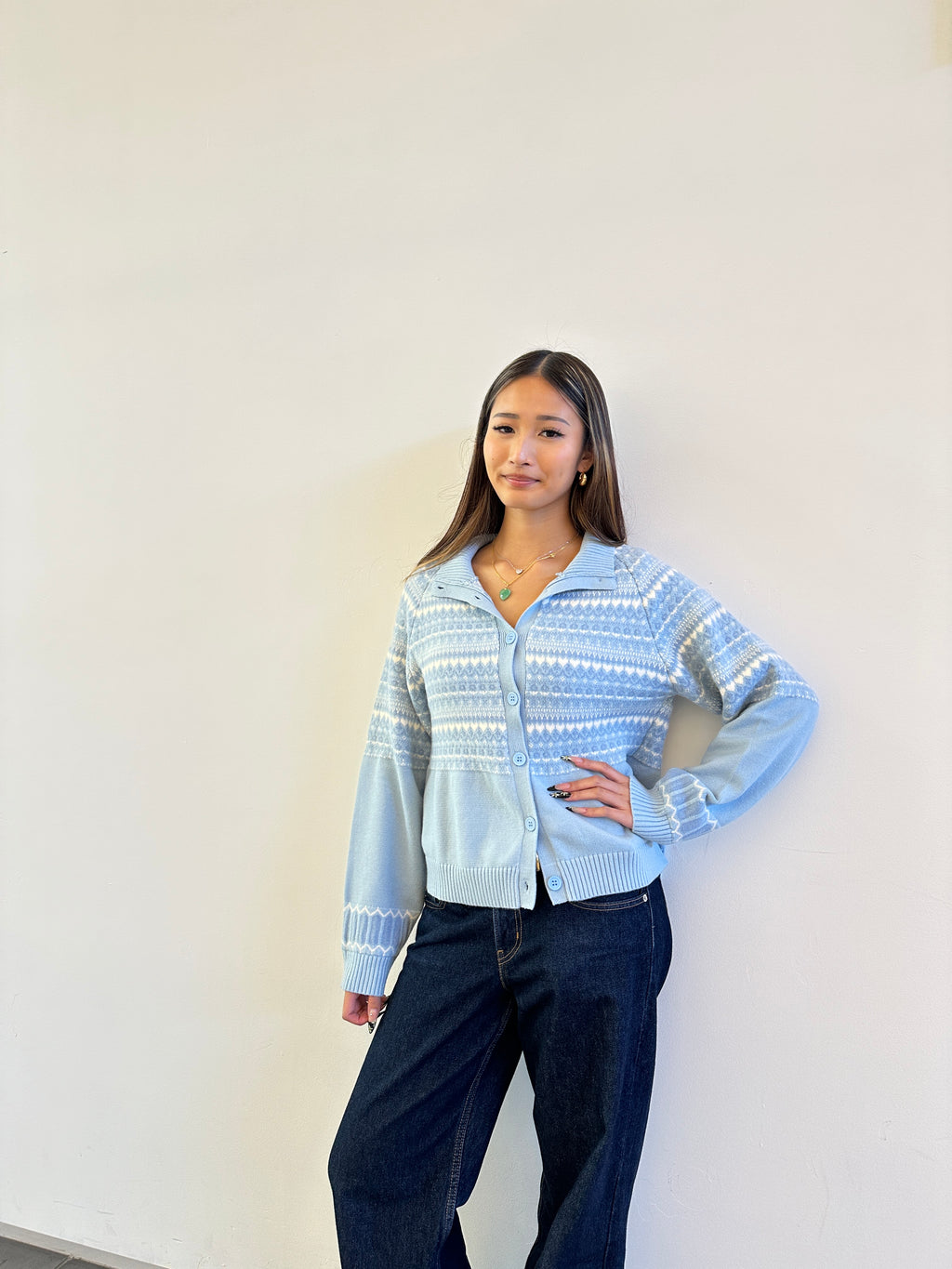 Soft Cloud 100% cotton Fair Isle Frozen Cardigan