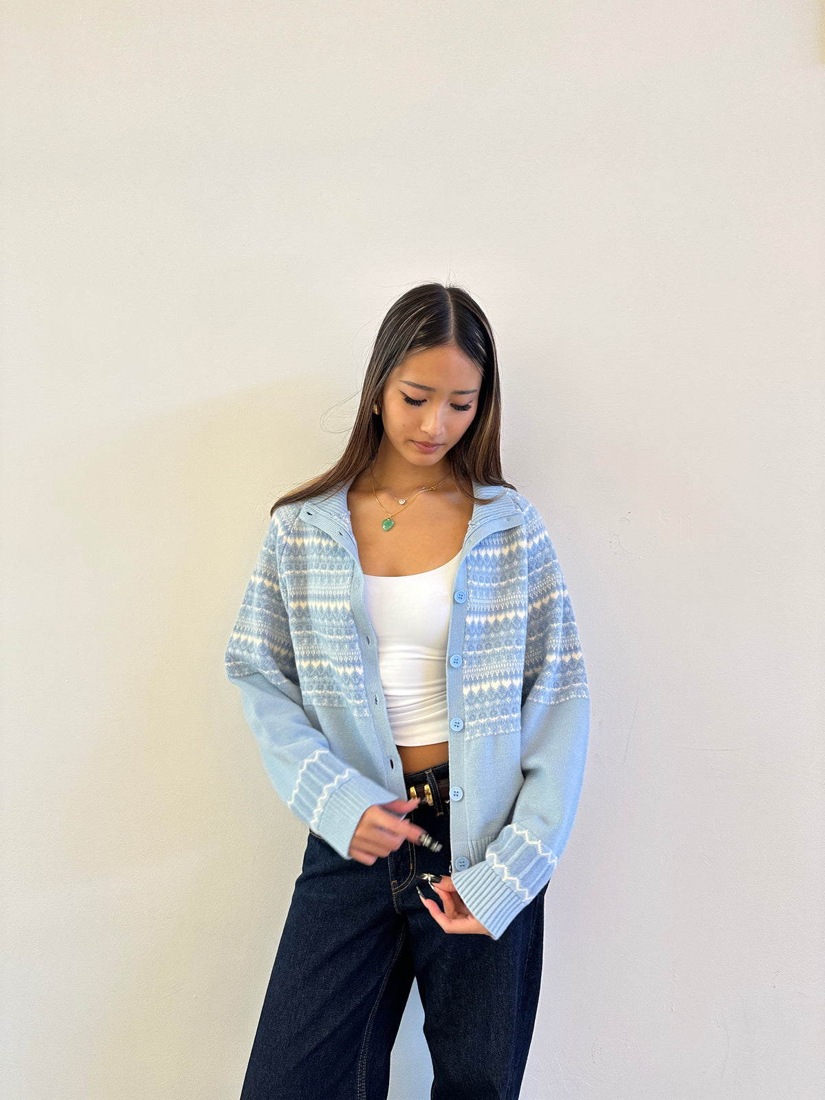 Soft Cloud 100% cotton Fair Isle Frozen Cardigan