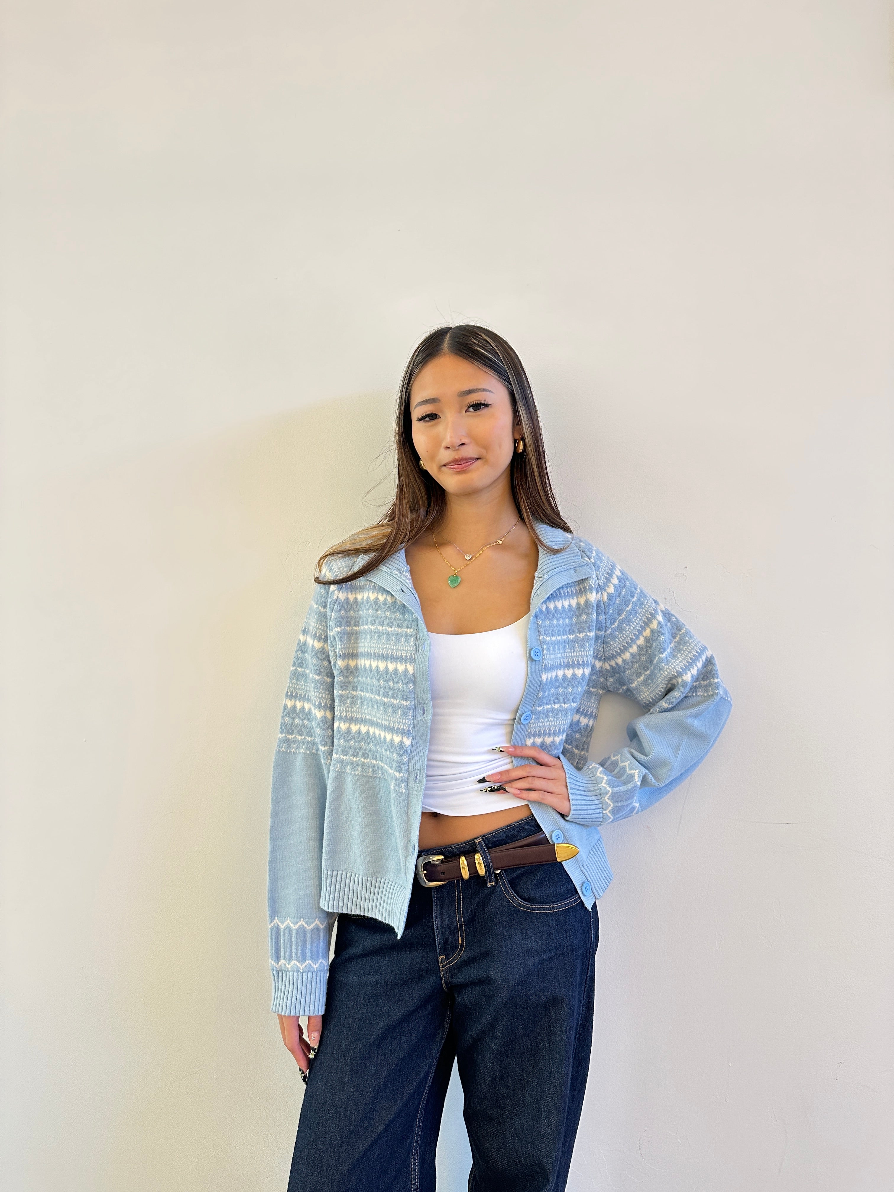 Soft Cloud 100% cotton Fair Isle Frozen Cardigan