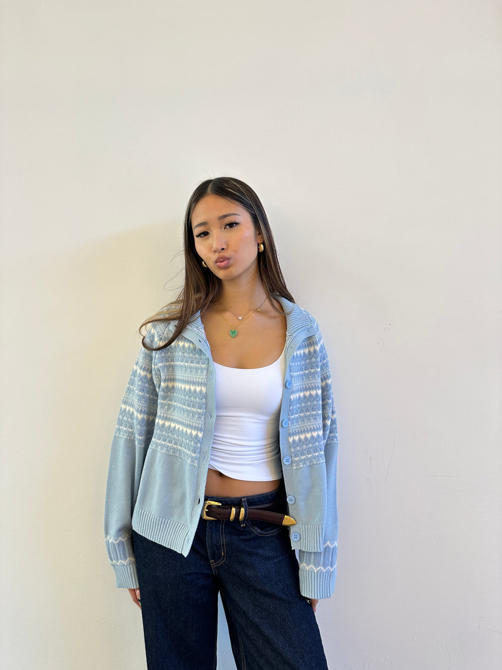 Soft Cloud 100% cotton Fair Isle Frozen Cardigan