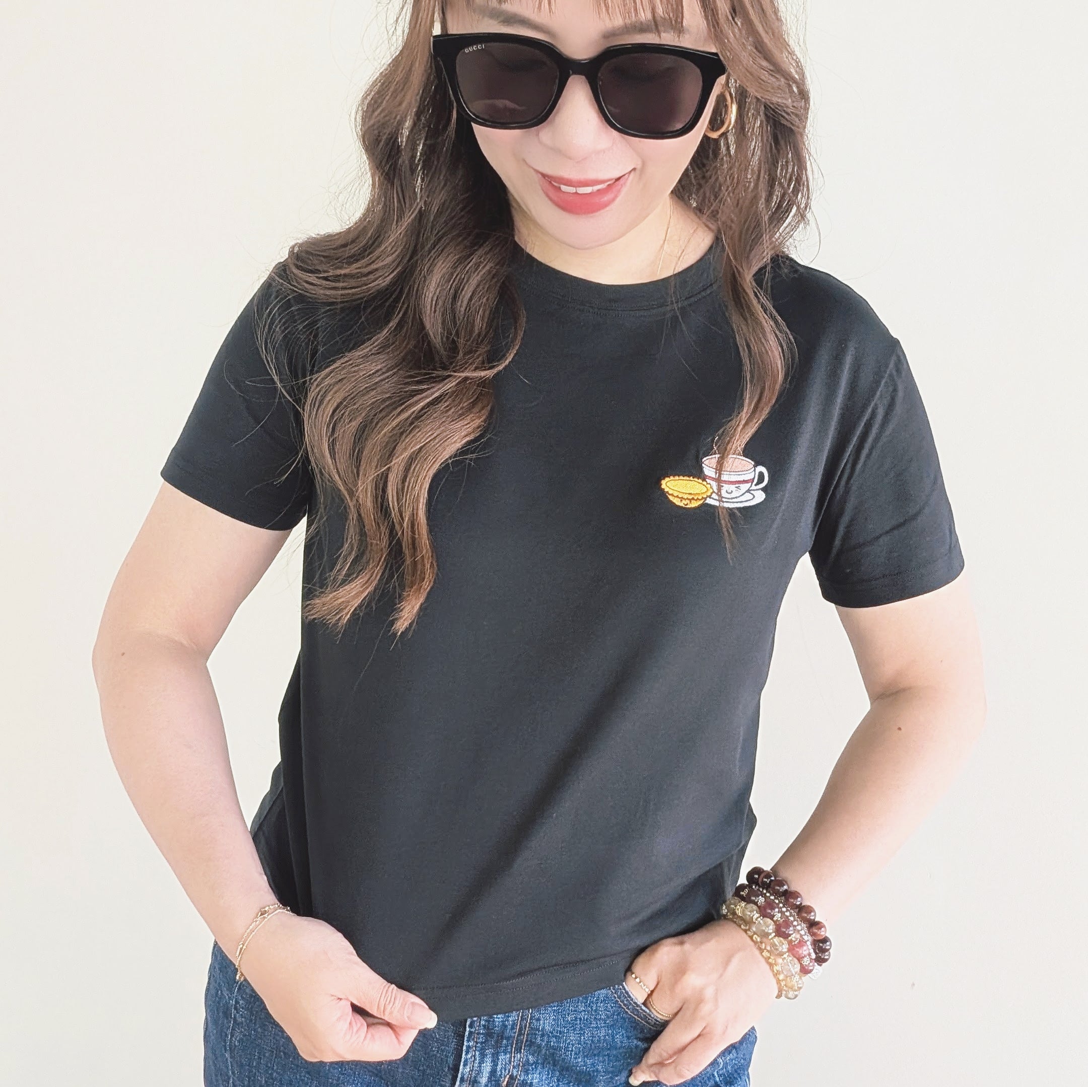 Egg Tart & Milk Tea Perfect Cut Crop T-Shirt 蛋撻・奶茶刺繡短版T恤