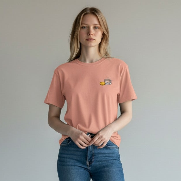 Egg Tart & Milk Tea Embroidered Unisex T-Shirt – 100% Cotton 蛋撻・奶茶刺繡中性T恤