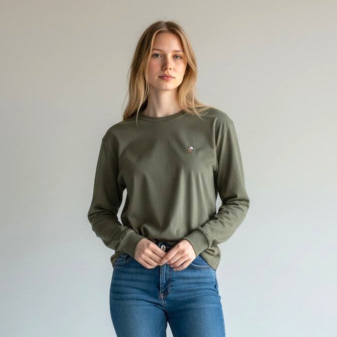 Bubble Tea Embroidered Oversized Long Sleeve T-Shirt – 100% Cotton 珍珠奶茶刺繡寬鬆長袖T恤