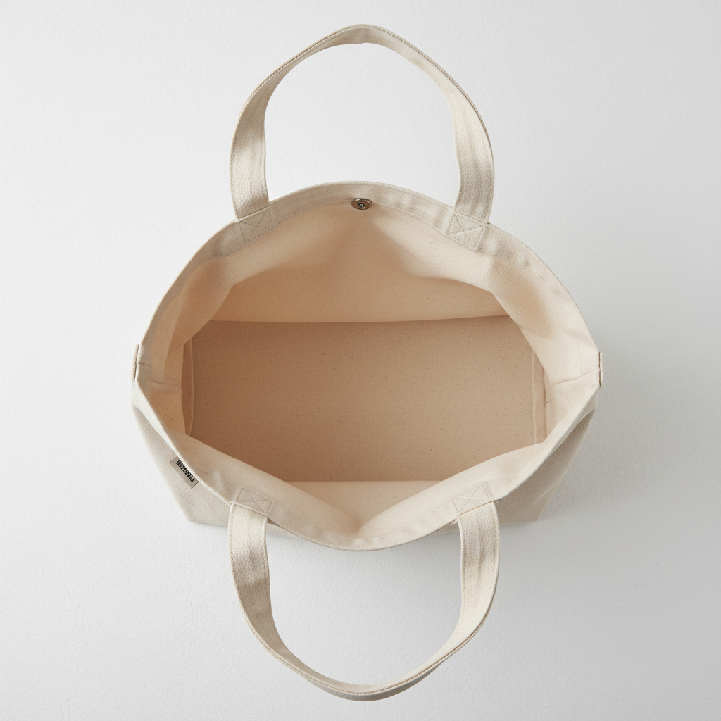 Classic canvas tote bag flat lay showing spacious interior