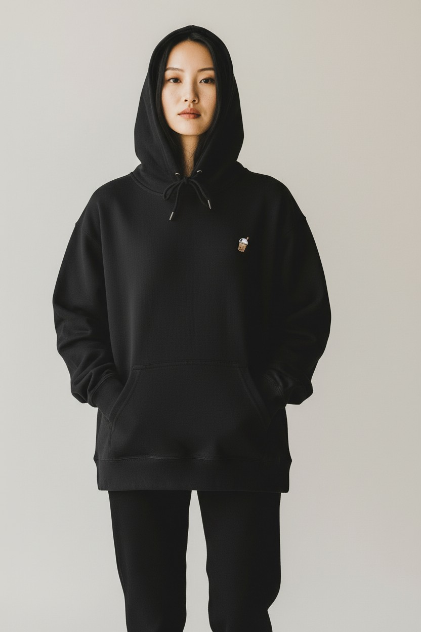 Bubble Tea Unisex Embroidered Fleece Hoodie – Anti-Pill, Fade-Resistant 珍珠奶茶刺繡抓毛連帽衫 "PRE-ORDER"