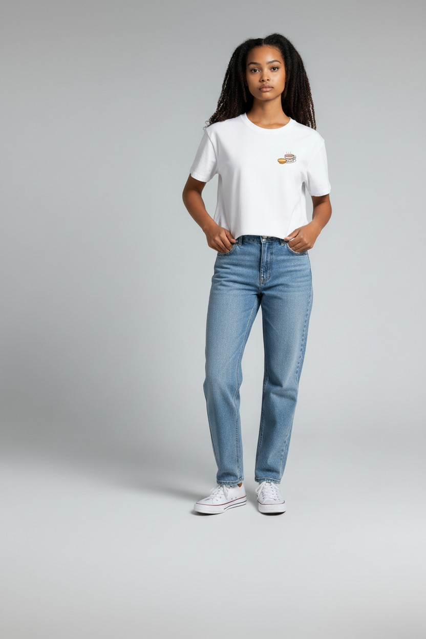 Egg Tart & Milk Tea Perfect Cut Crop T-Shirt 蛋撻・奶茶刺繡短版T恤