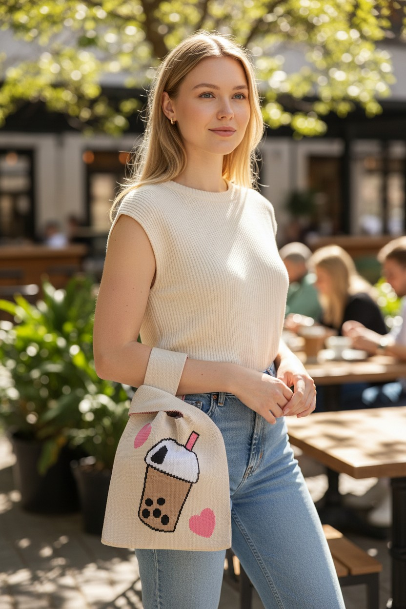 Rosiepink Bubble Tea Knit Bag 🧋
